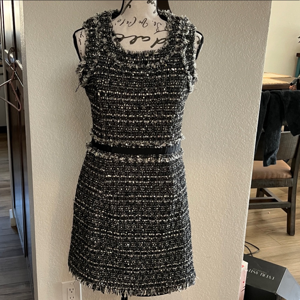 Boston Proper Black, Silver and Gold Tweed Sheath Dress Size 2